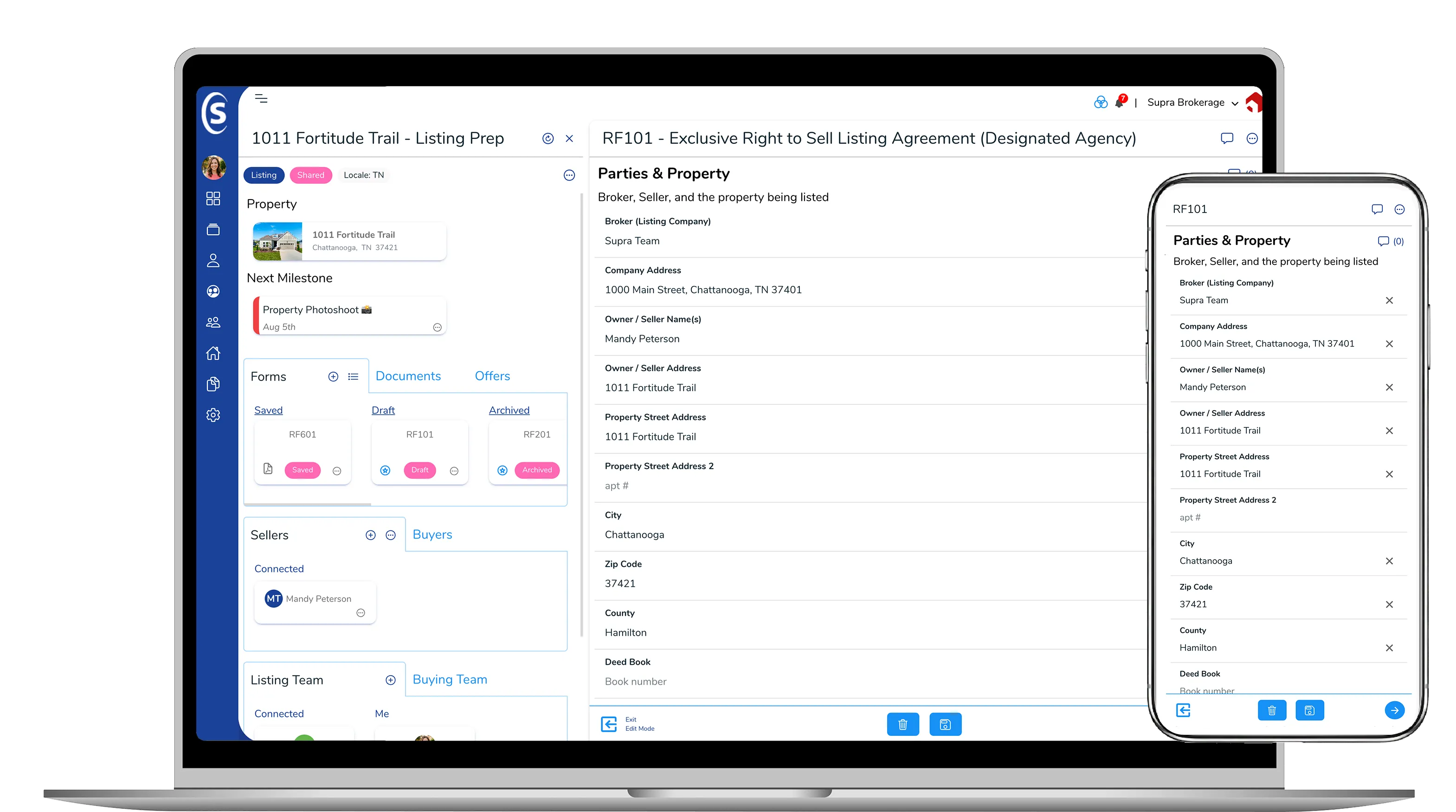 A listing agreement prepped in Supra on laptop and phone
