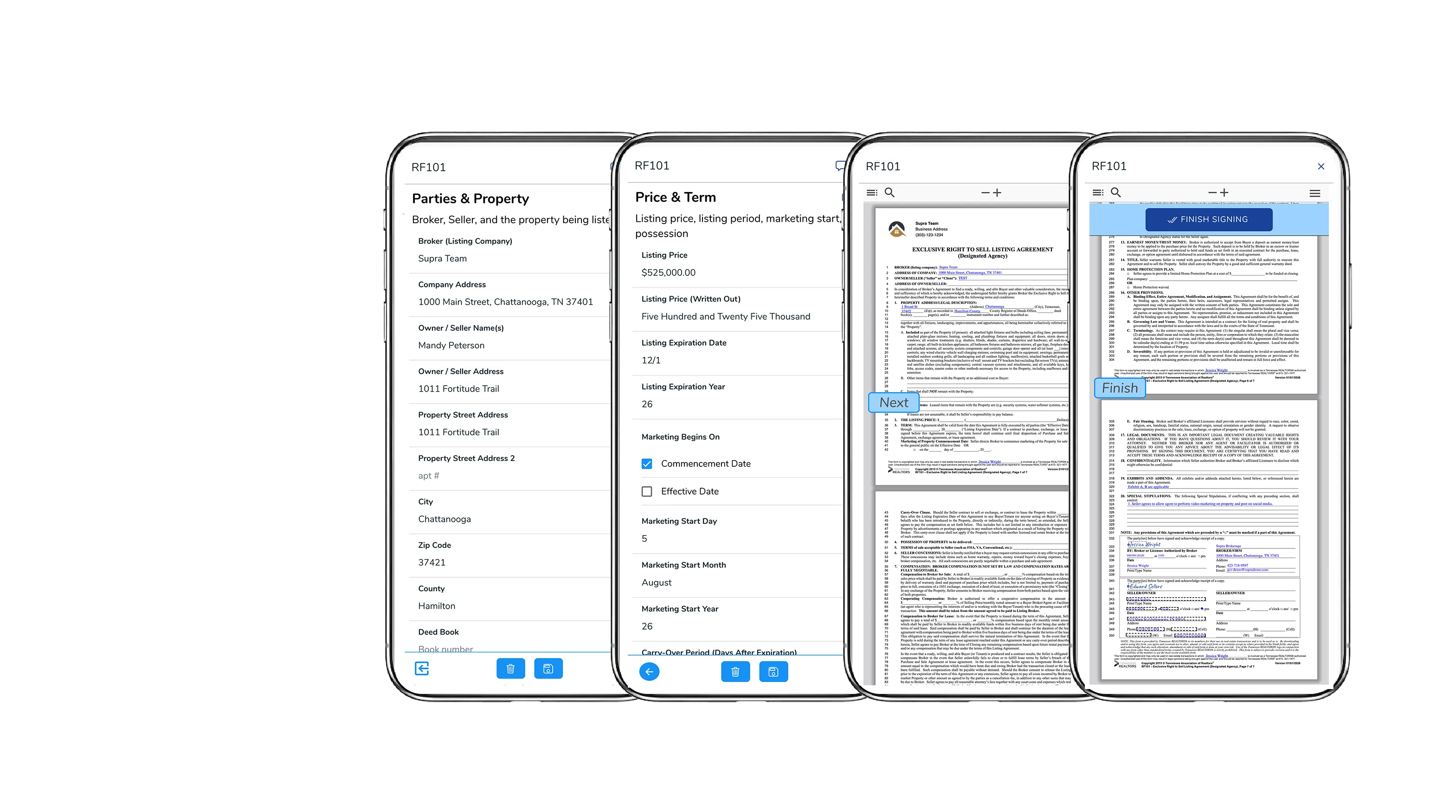 Listing paperwork filled out and e-signed from a phone