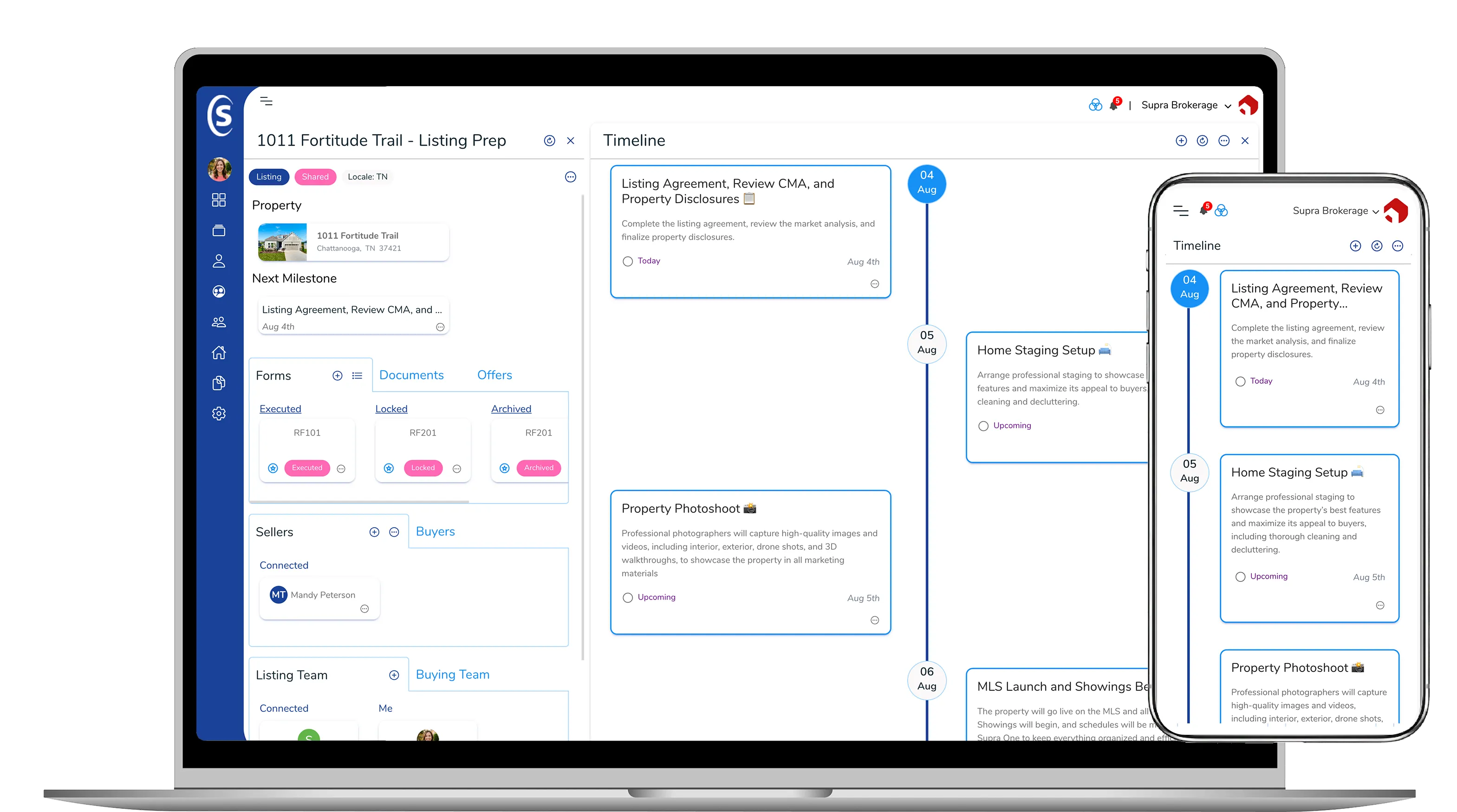 Supra Listing Prep timeline on laptop and phone