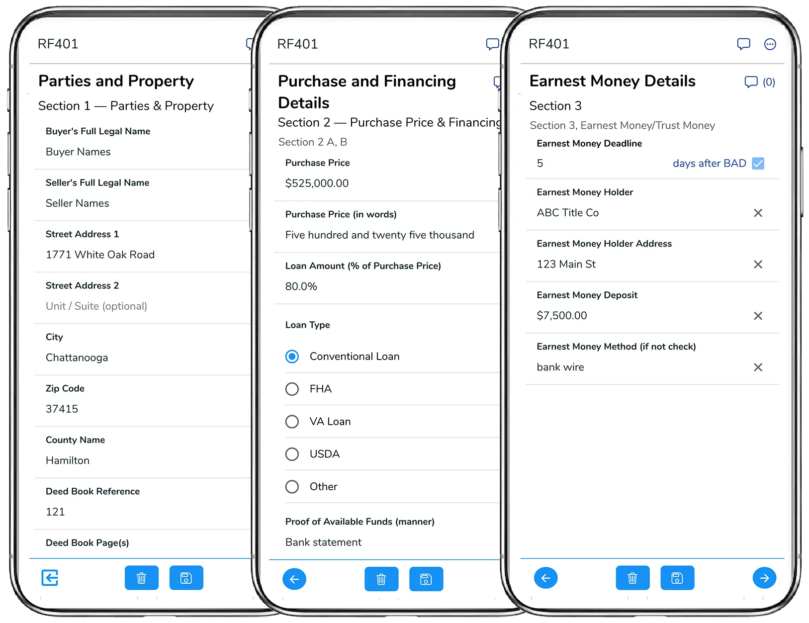Supra Smart Forms guided sections on mobile